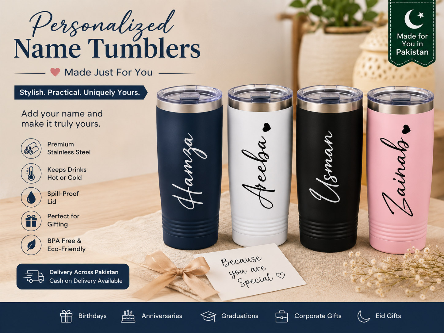 Personalized name tumbler gift in Pakistan