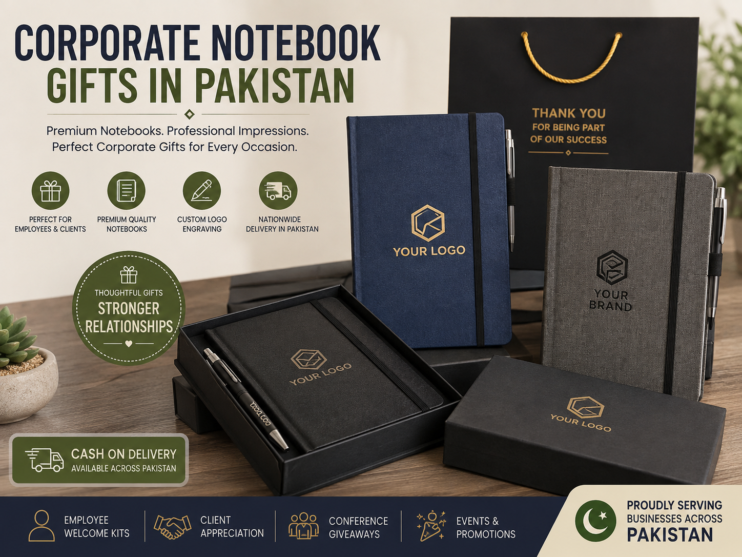 Corporate gift ideas in Pakistan featuring premium notebooks and pens