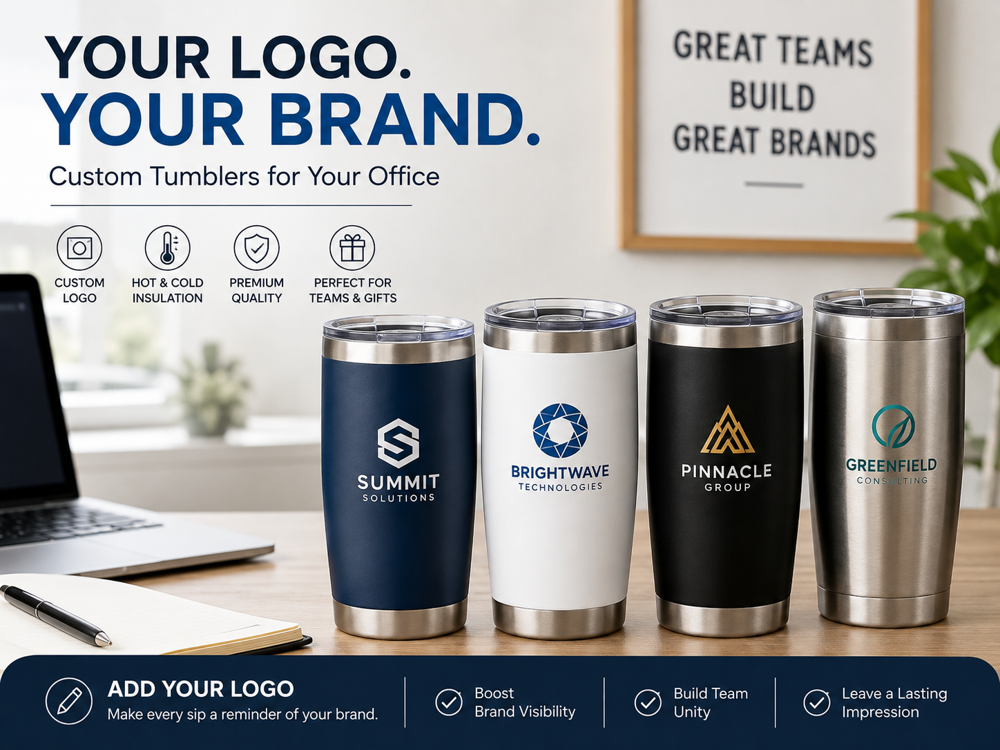 Logo branding options for bulk tumblers for offices