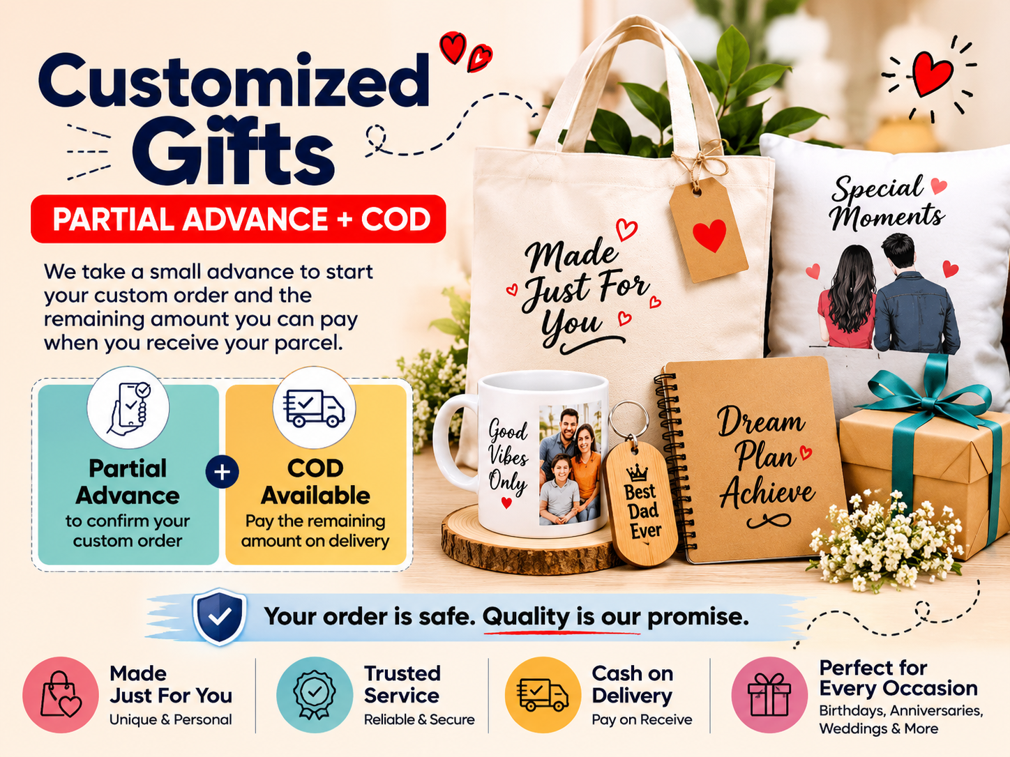 Partial advance and COD for customized gifts Pakistan
