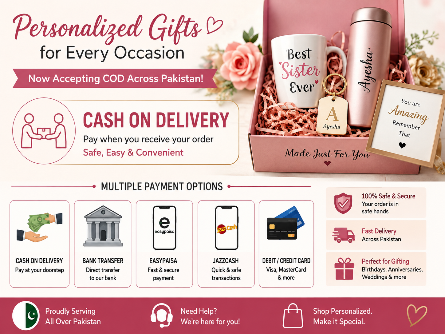Personalized gifts Pakistan COD Easypaisa JazzCash ordering
