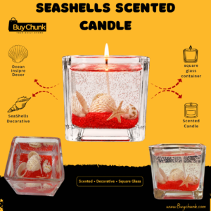 Red seashell gel scented candle displayed as elegant decorative home décor