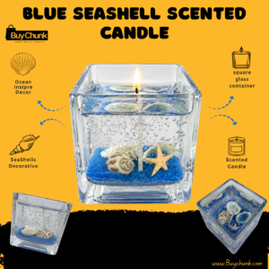 Ocean Blue Seashell Gel Scented Candle with decorative coastal details for home décor