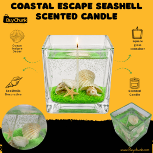 Coastal Escape green seashell gel scented candle displayed as elegant home décor