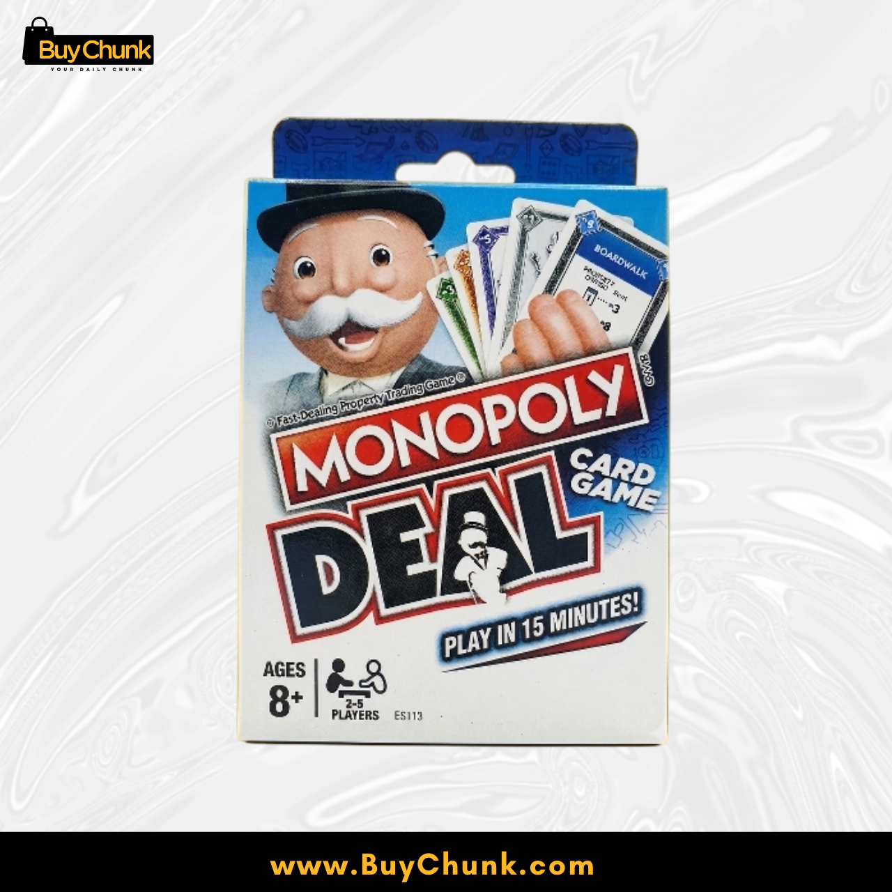 Monopoly Deal Playing Card Game | Fast Family Fun in Pakistan | Card Game for Kids and Adults- uno 2 Colourful Monopoly Deal action cards displayed beside the original retail package