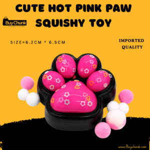 Cute hot pink paw squishy toy displayed against a clean background