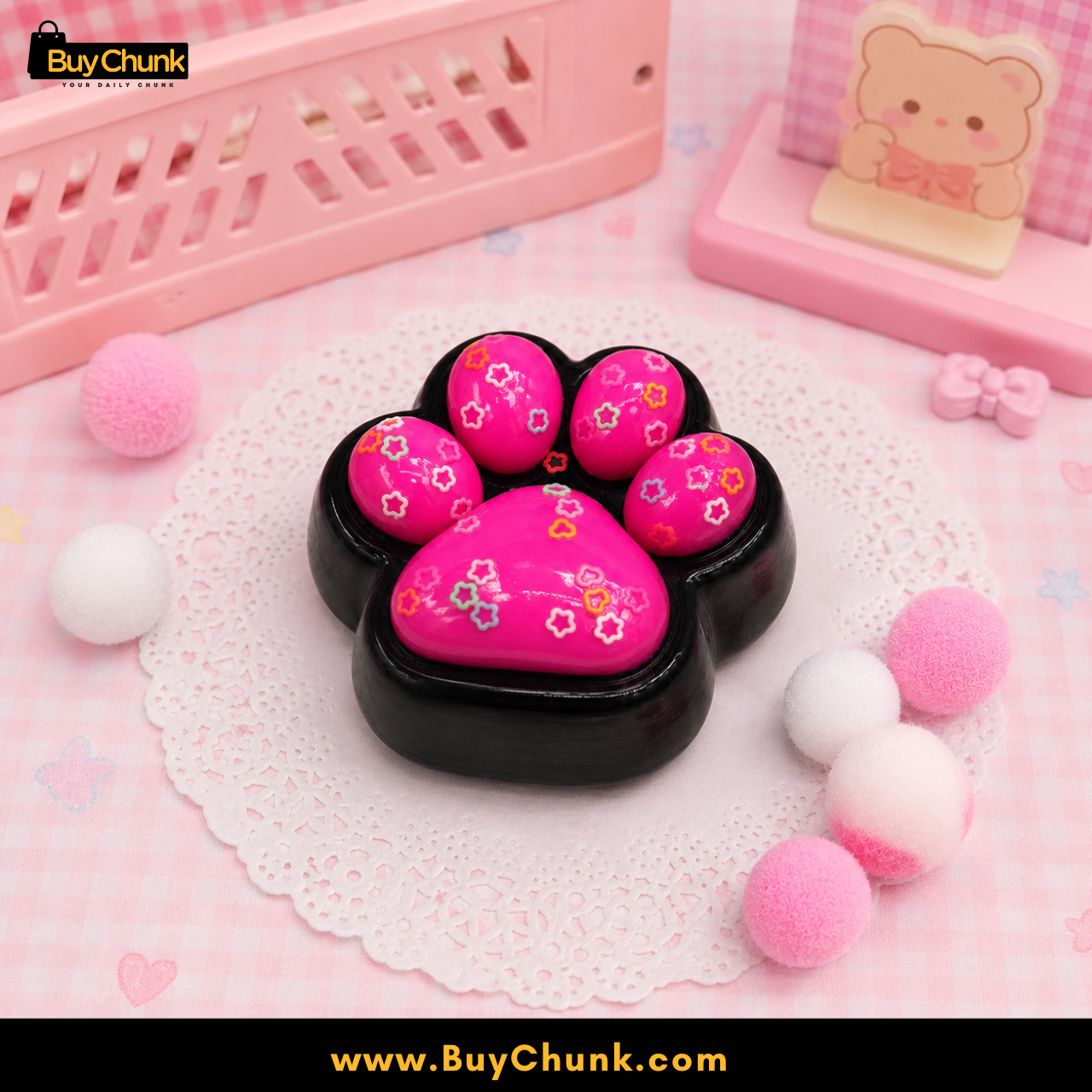 Cute Hot Pink Paw Squishy Toy | Stress Relief Fidget for Kids 2 Soft pink paw squishy designed for relaxing sensory play and stress relief