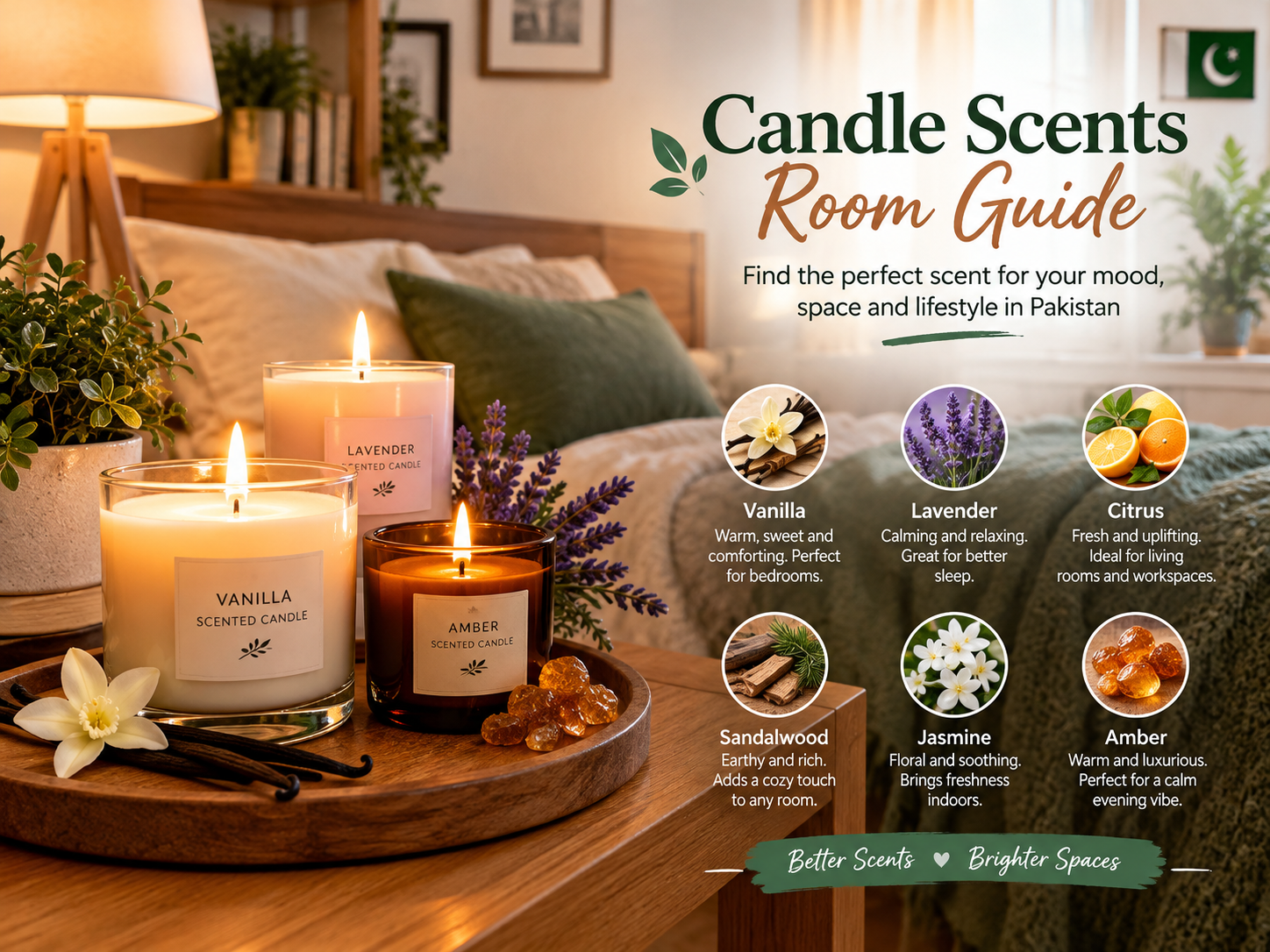 Candle scents guide for different rooms in Pakistan