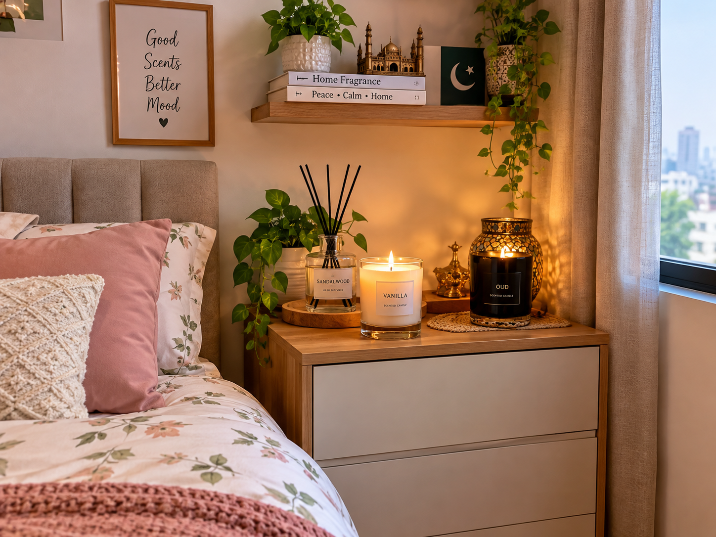 Small bedroom home fragrance in Pakistan aesthetic setup