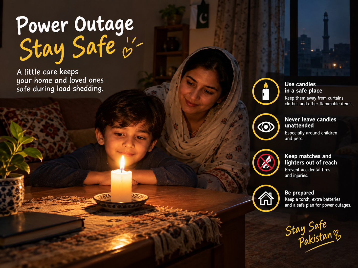 Candle safety in Pakistani homes during power outages