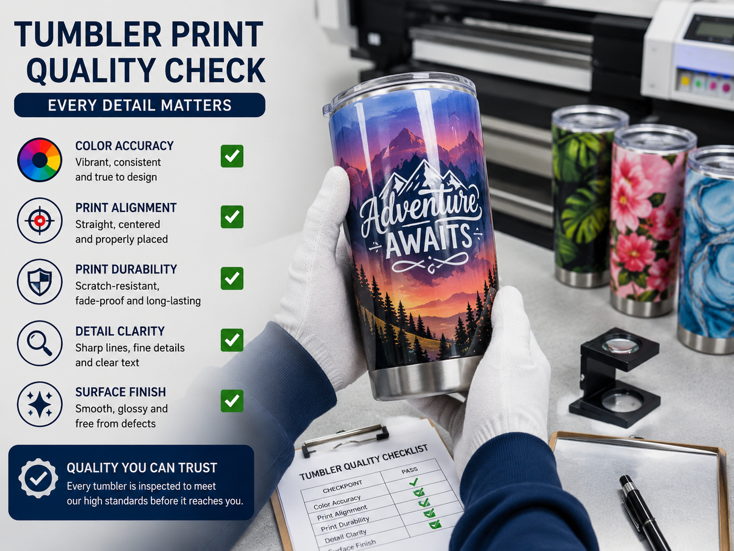 Branding quality guide tumbler print durability inspection