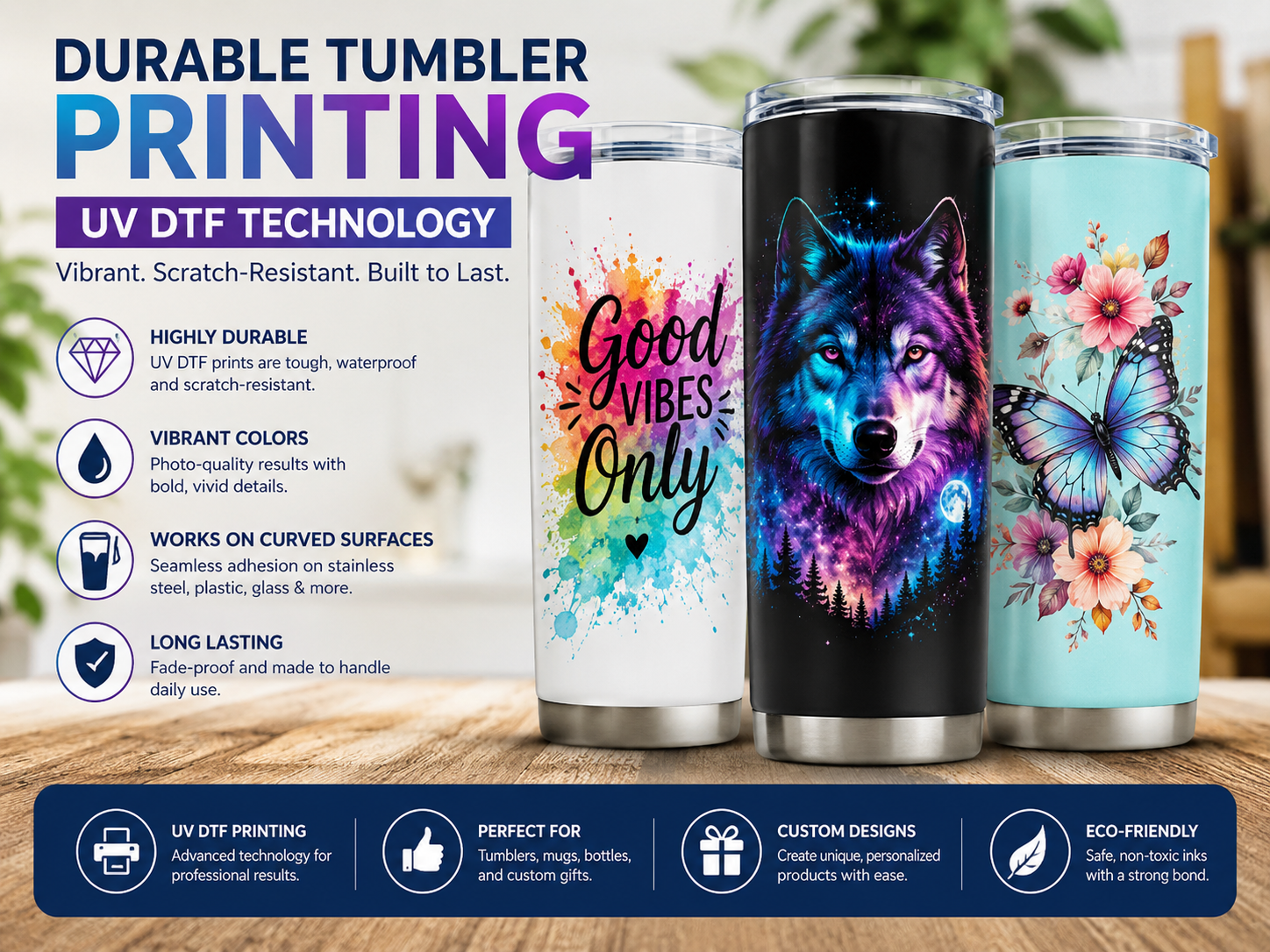 Branding quality guide showing durable UV DTF tumbler printing
