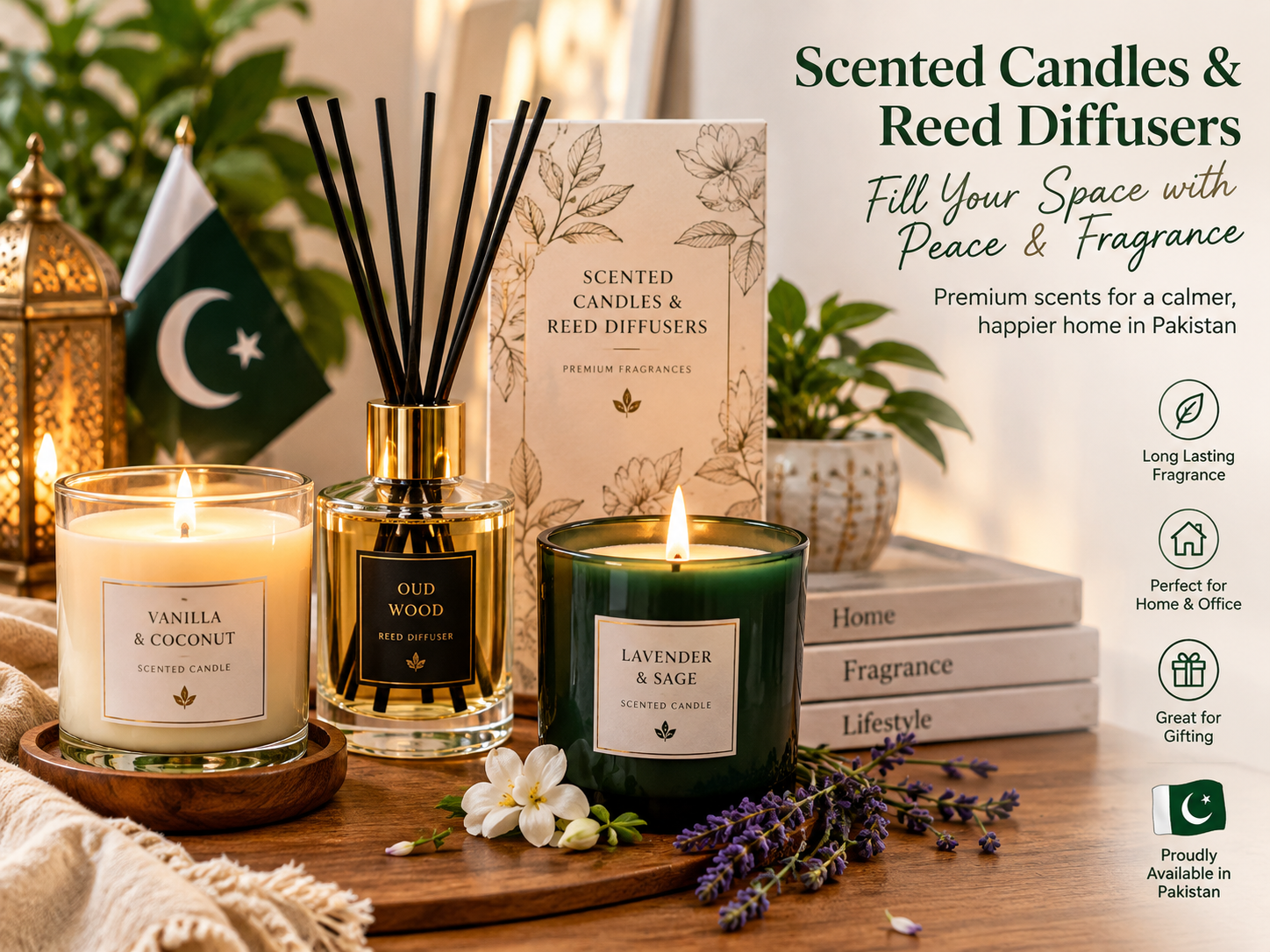 Home fragrance in Pakistan using scented candles and reed diffusers