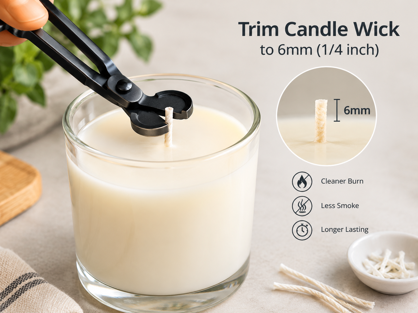 How to make candles last longer by trimming the wick