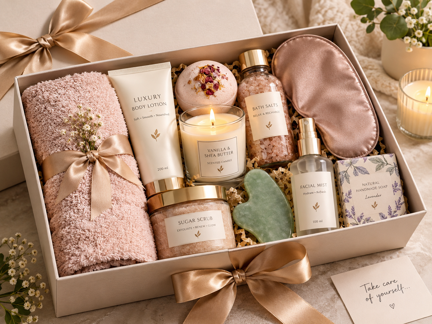 Luxury-looking self-care night kit gift box