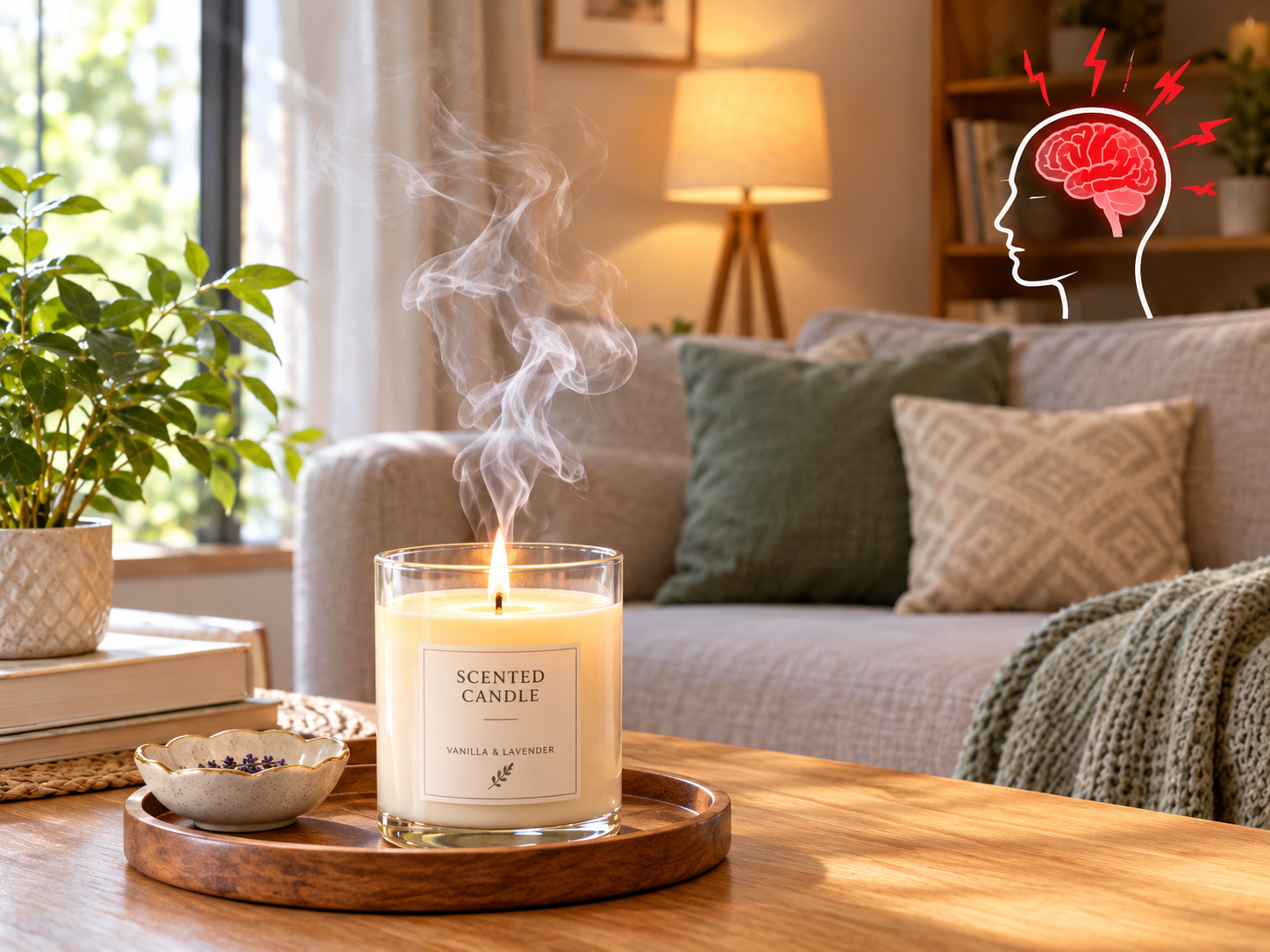 Scented candle soot and smoke in a ventilated room