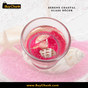 Round pink gel candle featuring seashell details for relaxing coastal-inspired interior décor