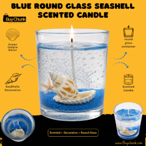 Ocean Blue Round Seashell Gel Scented Candle displayed as elegant coastal home décor