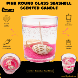 Pink round seashell gel scented candle designed for elegant coastal home décor