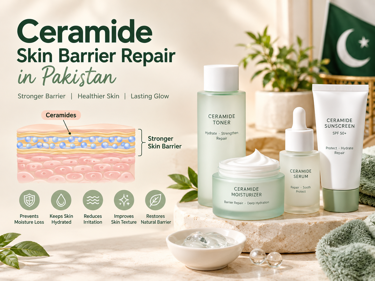 Ceramide cream texture for skin barrier repair in Pakistan and sensitive skin.