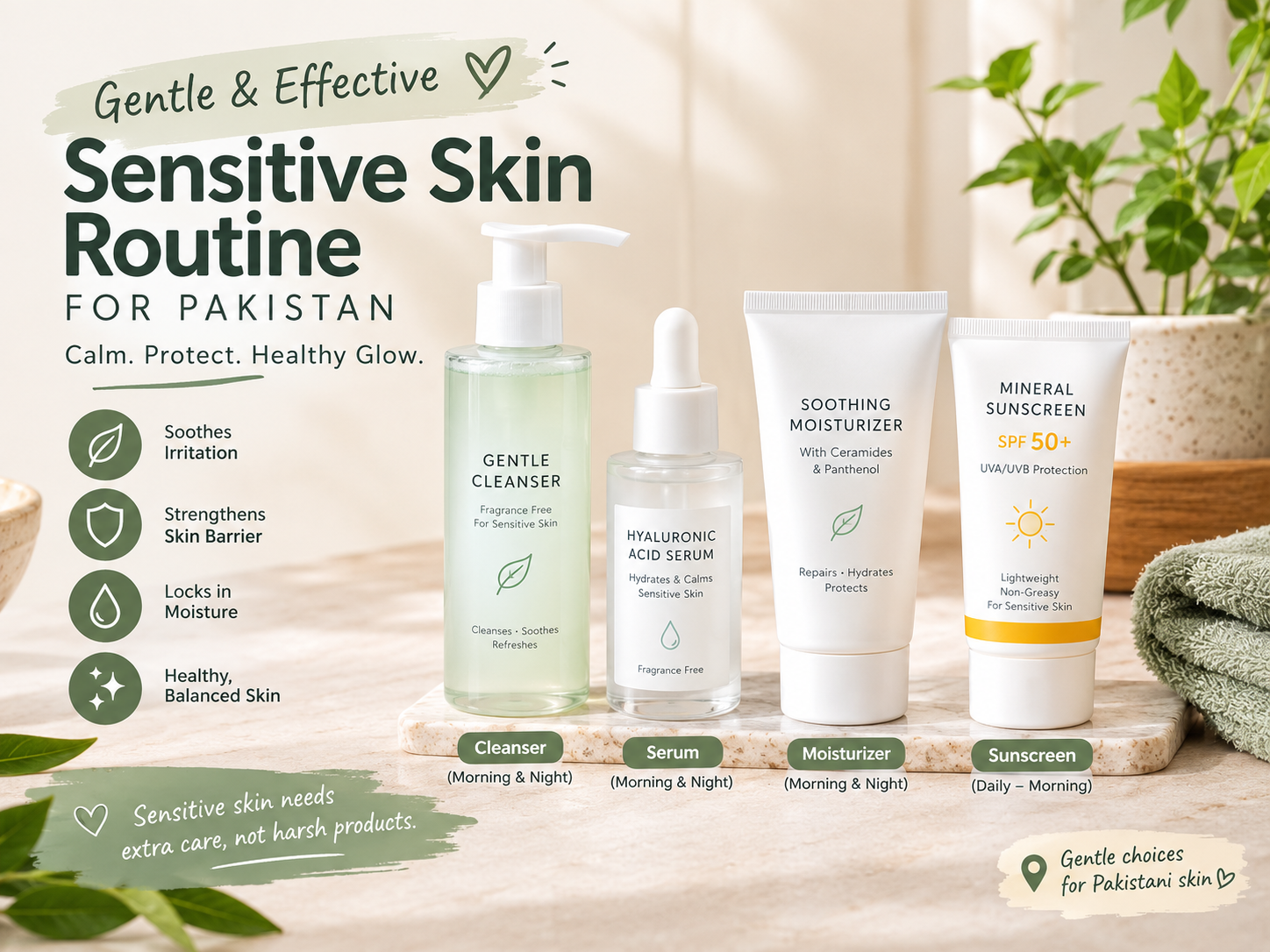 Best ingredients for sensitive skin used in a simple morning and evening routine