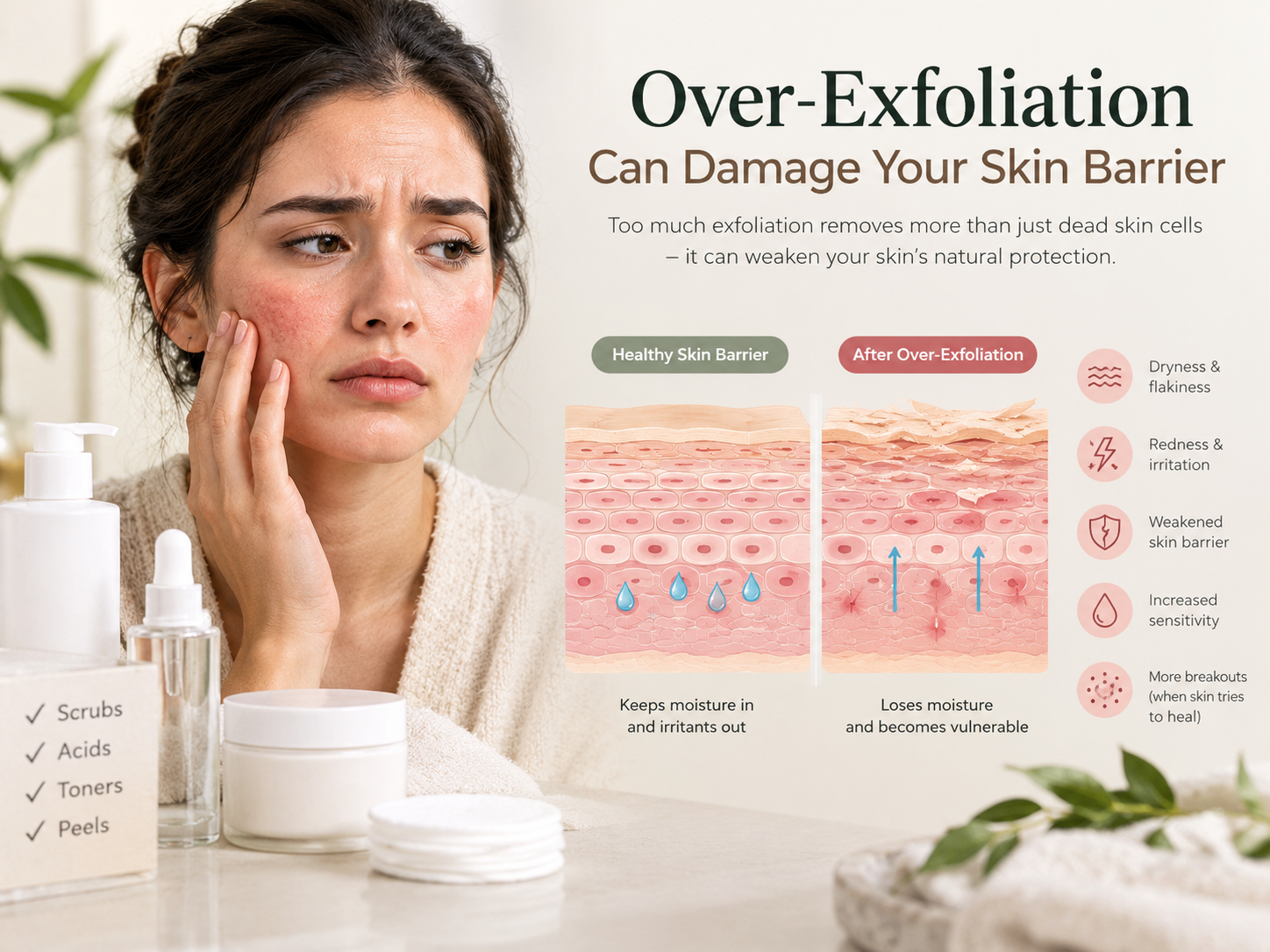 Over-exfoliation skin barrier damage illustration