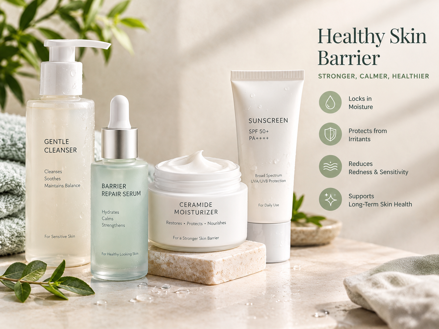 Gentle moisturizer and skincare products for signs your skin barrier is damaged.