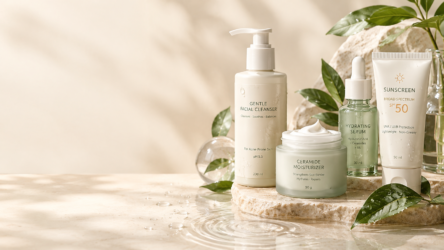 Skin barrier routine for acne-prone skin with cleanser moisturizer and sunscreen.