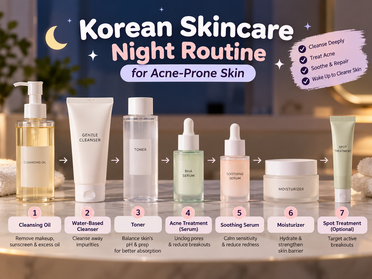 Night Korean Skincare for Acne-Prone Skin essentials