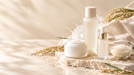 Rice-Based Skincare: Why It Is Trending in Pakistan 71 Rice-based skincare products with rice grains and toner for Pakistani beauty routines.