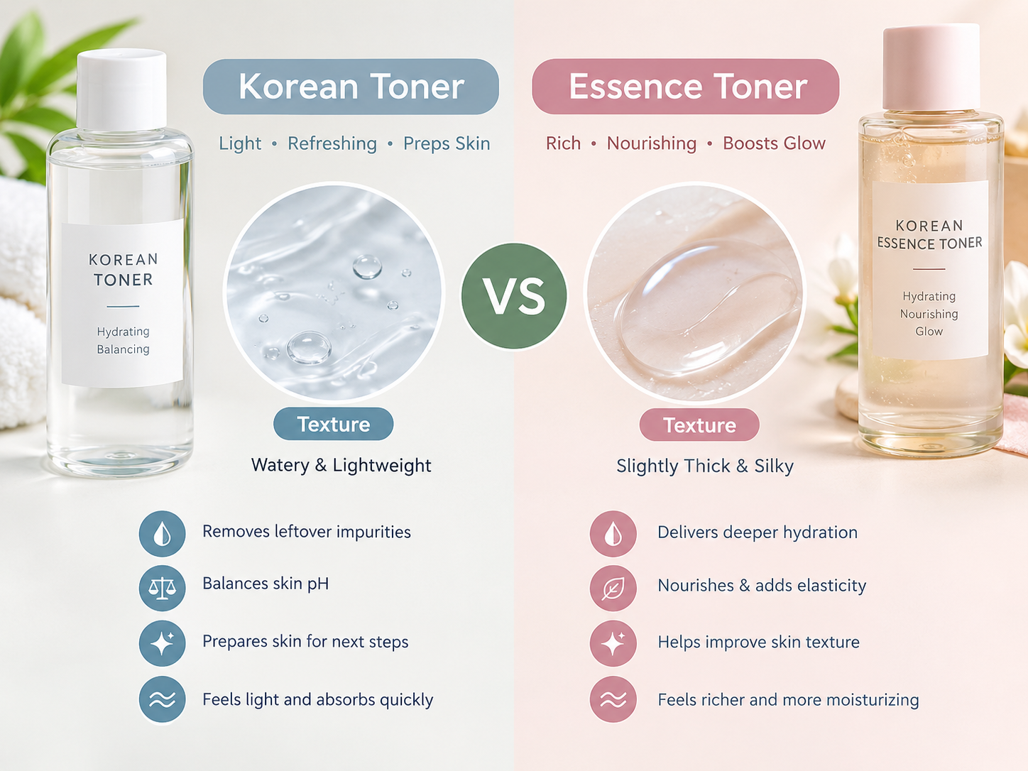 Korean Toner vs Essence guide showing lightweight toner texture.