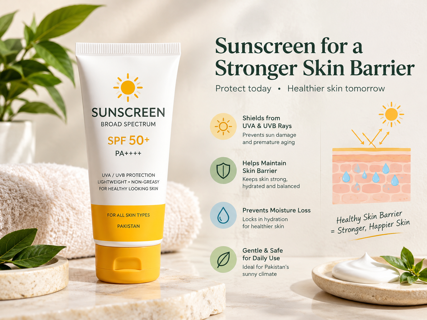 Daily sunscreen protection when learning how to repair a damaged skin barrier
