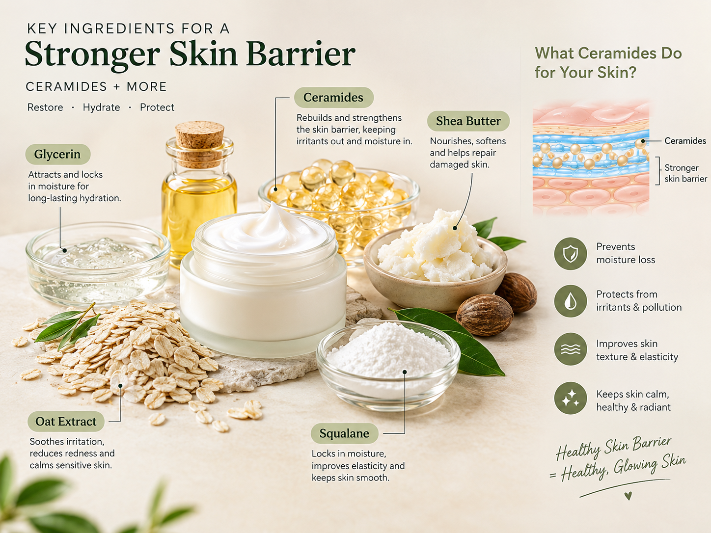Ceramide moisturizer ingredients to help repair a damaged skin barrier