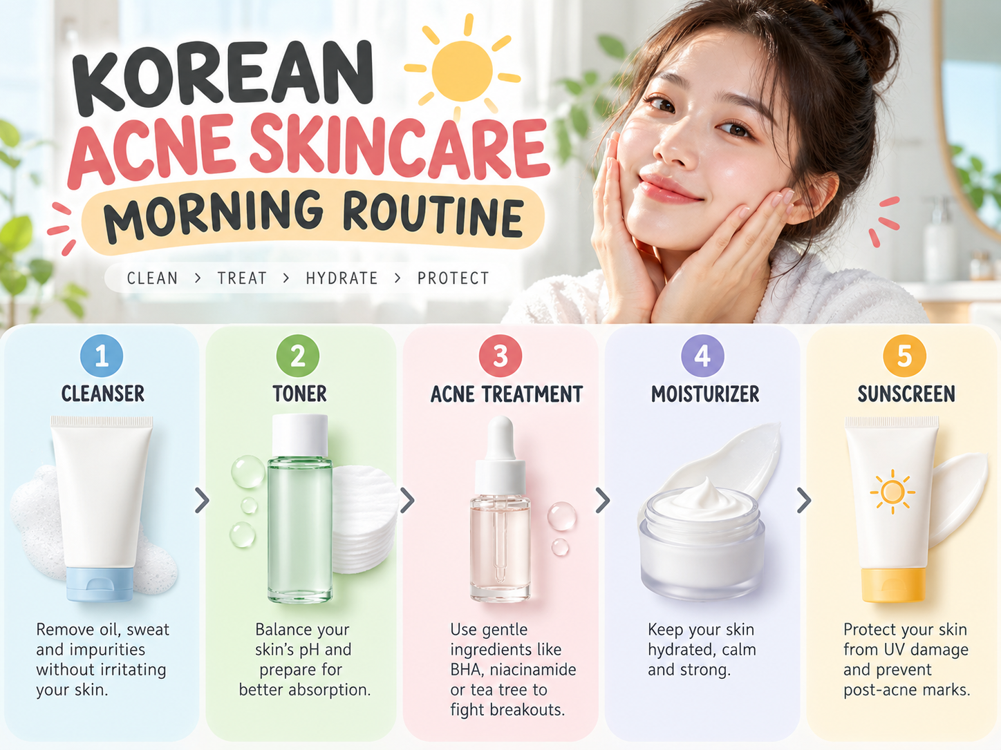 Morning Korean Skincare for Acne-Prone Skin routine