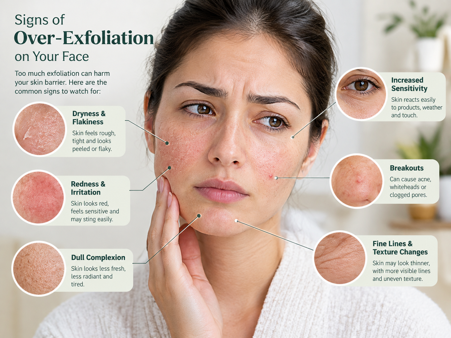 Signs of over-exfoliation including redness and dry skin
